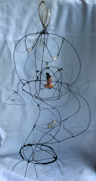 wire, wood and found object sculpture